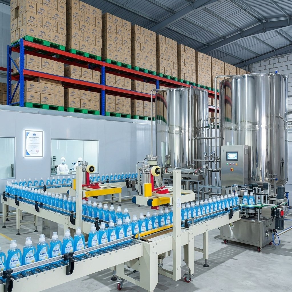 Dây chuyền đo lường chi phí gia công nước giặt chuẩn ISO tại xưởng sản xuất tự động KOMO